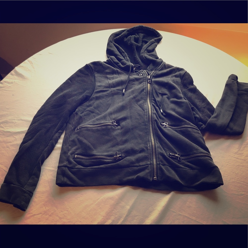 Free People cropped moto-jacket style hoodie